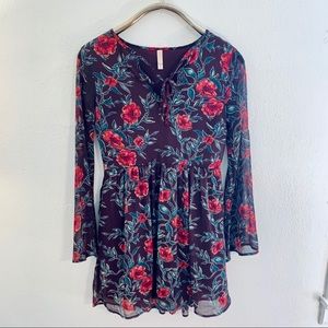 Xhilaration Long Sleve Floral Flowy Dress